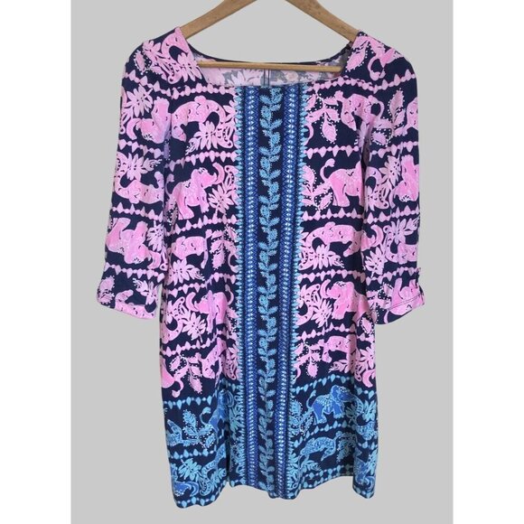 Lilly Pulitzer Dresses & Skirts - Lilly Pulitzer Animal Print Dress Womens Size S Pink Blue 100% Cotton Elephant